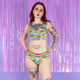 Florence in the Wilde Mode x Katie Abey briefs with lots of fun characters and a rainbow waistband