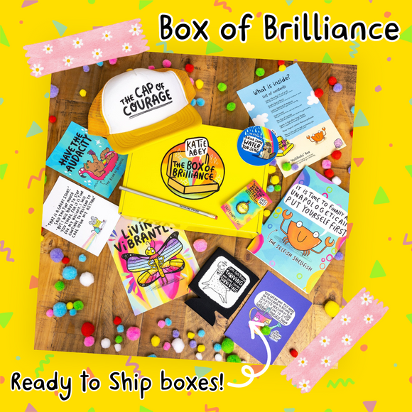 Box of Brilliance - Hollibobs! contents shown on table.