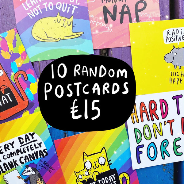 10 Random Katie Abey Designs on A6 Greetings Postcards