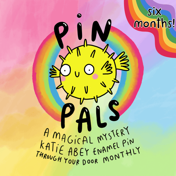 Become part of the Pin Pals club with a six month subscription to our monthly subscription boxes. Each box is filled with a unique and playful pin that will add some flair to your style. Join the fun and receive a year's worth of quirky pins designed by Katie Abey in the UK
