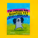 A6 postcard featuring a joyful cartoon koala leaping in a grassy field beneath the hand-lettered quote “The curveballs are relentless yet still I frolick.” A bold rainbow stretches across the blue sky, with sparkles and doodles adding to the whimsical feel. Printed on high-quality card, this uplifting design by Katie Abey encourages resilience and playful weirdness.