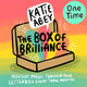 The Katie Abey box of brilliance subscription mystery box. Illustrated brown cardboard box sat open on a rainbow background with rainbows and white sparkles bursting out and text reading 'the box of brilliance' with the Katie Abey logo and 'One Time!' above. Bottom text reads 'Mystery magic through your letterbox every three months'.
