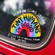 Tiny human on board window cling car window sticker featuring black text on a rainbow design by Katie Abey, weather proof.