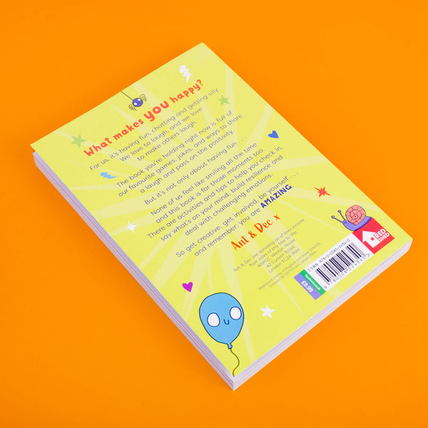 The back cover of the Propa Happy by Ant & Dec Illustrated by Katie Abey with a message from Ant and Dec