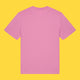 Bubble pink unisex t shirt shown from the back against a bright yellow background. Plain back with short sleeves, crew neckline and relaxed fit. Organic cotton Katie Abey adult tee.