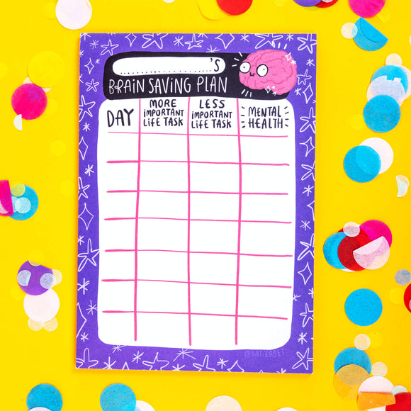 A5 brain saving planner pad mental health planner with blue graphic print designed by Katie Abey in the UK