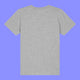 Kids heather grey t shirt laid flat showing the back of the Woke Up And Chose Violence Hamster Kids Tee by Katie Abey. Plain grey organic cotton children’s t shirt with short sleeves and a classic crew neckline, perfect for everyday wear.