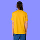 Spectra yellow Woke Up And Chose Violence Hamster Adults Tee shown from the back worn by a model. The unisex T shirt has a plain back, relaxed fit and soft cotton feel for comfortable casual wear.