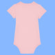 Cotton pink baby grow back view made from soft organic cotton with short sleeves and envelope neckline. Plain back design of the Katie Abey Poo Machine babygrow for babies aged 0 to 24 months. Funny novelty baby clothing by UK illustrator Katie Abey.