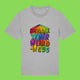 Heather grey Embrace Your Weirdness adults t shirt laid flat showing the front. Features a colourful illustrated Embrace Your Weirdness slogan on the chest. Fun bold design by small business illustrator Katie Abey.