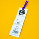Katie Abey hedgehog bookmark reverse with purple ribbon on yellow background. Features “No people” time text and Mint Publishing details. Cute illustrated bookmark for book lovers, introverts and cosy reading moments. Fun gift from independent UK illustrator encouraging you to be more weird.