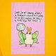 Katie Abey "Sorry For Not Showing Interest In Meaningless Gossip" moth art print. Illustrated fluffy moth with green wings holding a magic dandelion puff against a pink swirly background. A4 signed and numbered matte print, limited to 10. Perfect weird and whimsical wall art for unique homes.