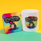 Katie Abey Moo Deng illustrated coaster and mug set, featuring a rainbow gradient background and a humorous hippo holding a lighter with the sassy quote, "Trying to stay 'love and light' but some of you fuckers make it reeaal tricky." This playful set is ideal for adding a touch of attitude to your morning coffee routine. Katie Abey’s illustrations aim to embrace the weird and encourage quirky, fun decor choices.