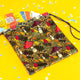 Super soft oracle bag with black pull cords to close it featuring cute mushroom bois print with leaves and acorns by Katie Abey on a yellow background