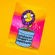 Katie Abey illustration print titled Outgrowing The Need To Be Understood. Features a cheerful purple flower in a pot on a vibrant pink and orange background. A4 matte finish limited edition wall art, signed and numbered by the artist.