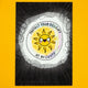 Full view of Katie Abey’s A4 art print “Protect Your Delight At All Costs”. The vibrant sunshine illustration radiates against a dark swirly background. Mounted on foam-backed board with a matte finish. Each print is signed and numbered, with only 10 available. A playful limited edition wall print to boost your home décor.