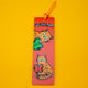 Full view of Katie Abey Well Read Panda Red Panda Bookmark with orange ribbon on yellow background. Cute illustrated red pandas reading books with playful design, ideal for book lovers, gifts and quirky stationery fans.