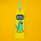 Full length Reading is Roar Some Dinosaur Bookmark by Katie Abey with green dinosaur character and bold speech bubble text, bright yellow design with turquoise ribbon, fun gift for book lovers and fans of quirky illustration.