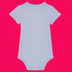 Serene Blue baby grow shown from the back, featuring a plain design with short sleeves and popper fastenings at the bottom. This unisex baby grow has a soft, smooth finish and a comfortable fit, ideal for everyday wear. Designed by Katie Abey, a small UK illustrator known for encouraging creativity and embracing being weird.