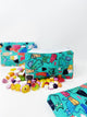 All the Cats print coin purse funny colourful cats on teal background. Design by Katie Abey in the UK