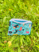 All the Cats print coin purse funny colourful cats on teal background. Design by Katie Abey in the UK